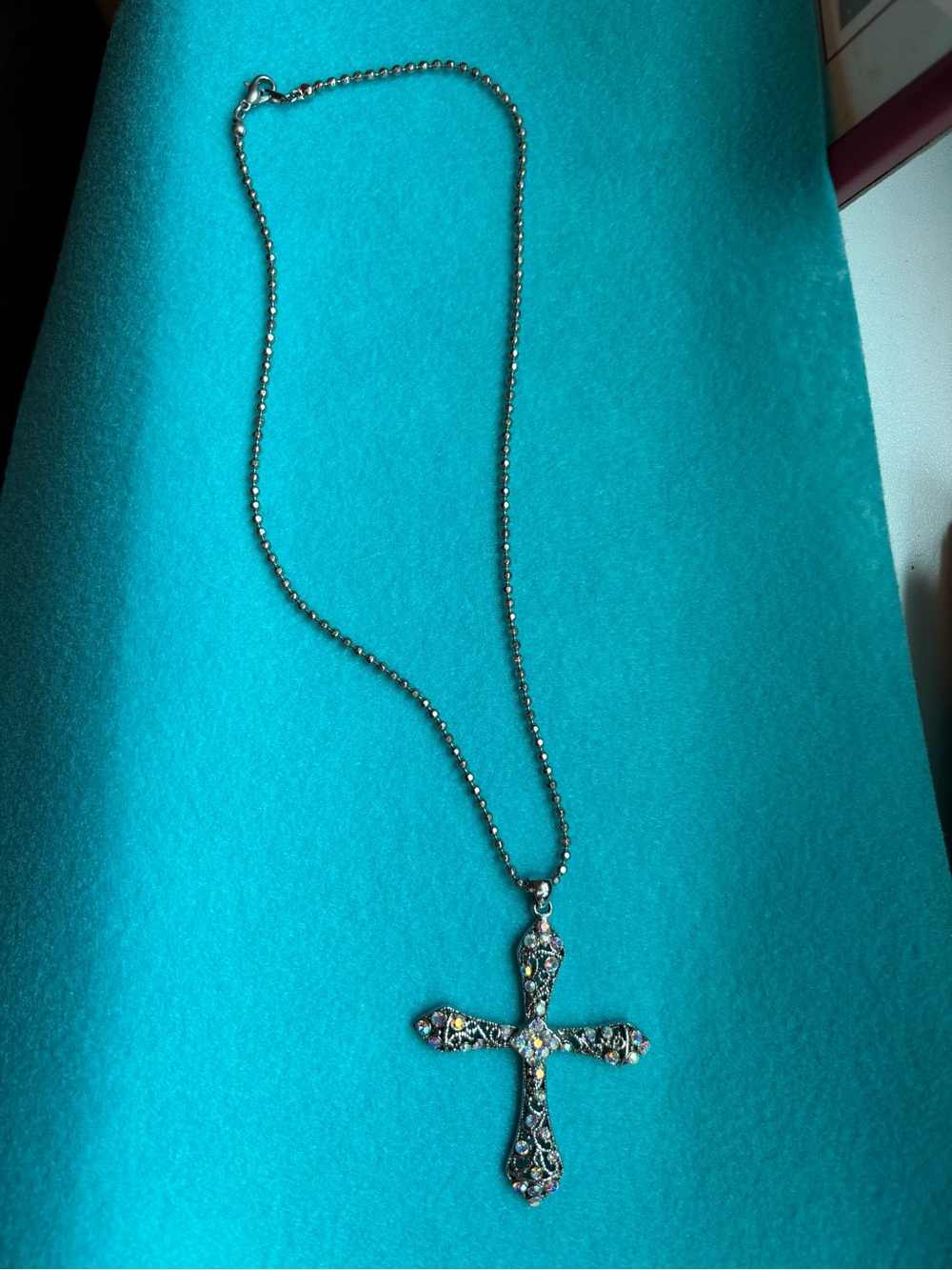 Premier Designs Silver-Tone Crystal Cross Pendant Necklace - Silver